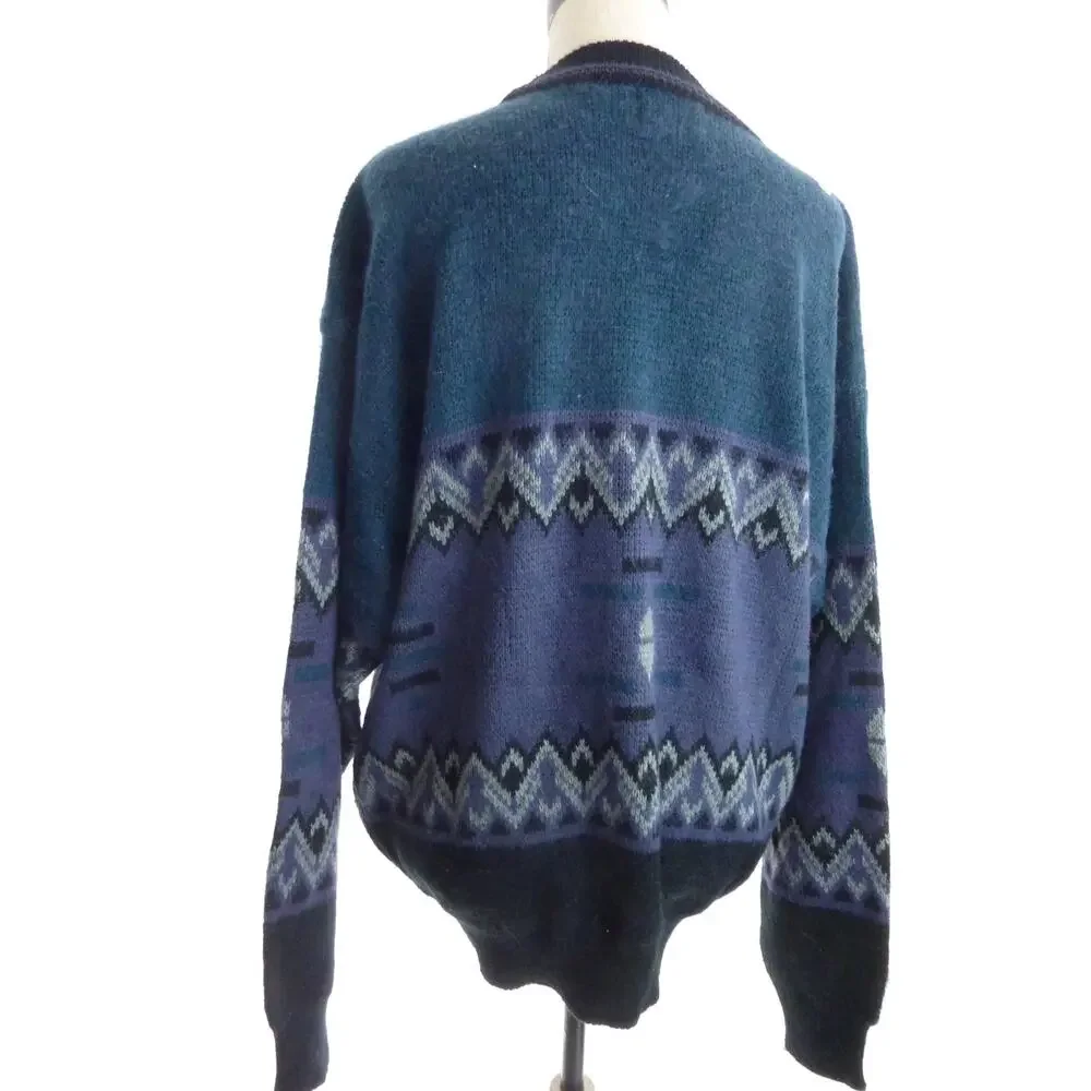Anchor Blue Mens XL Vintage Wool Blend Knit Sweater Blue Black Grandpacore